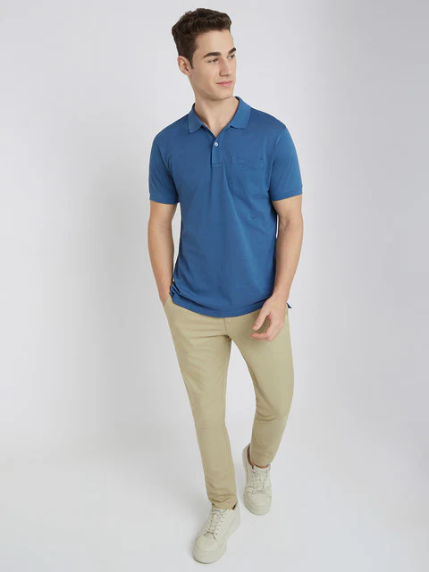 Colorplus Men Blue Solid Regular Fit Cotton T-Shirt - Image 5