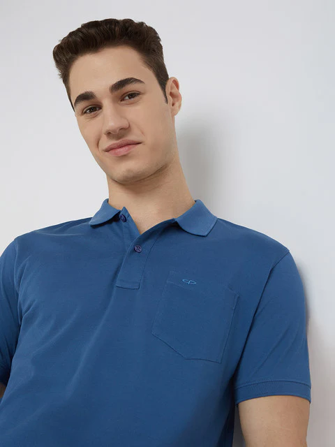 Colorplus Men Blue Solid Regular Fit Cotton T-Shirt - Image 6