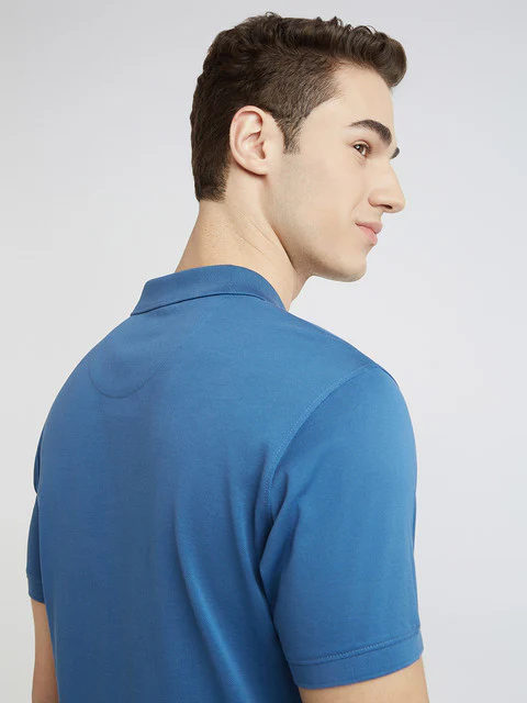 Colorplus Men Blue Solid Regular Fit Cotton T-Shirt - Image 7