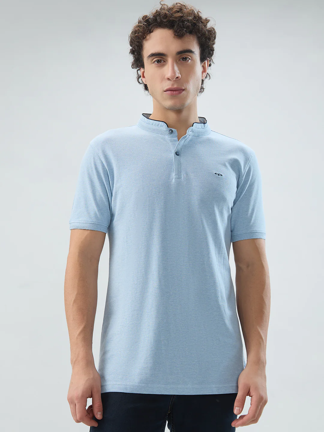 Colorplus Men Blue Solid Regular Fit Cotton T-shirt