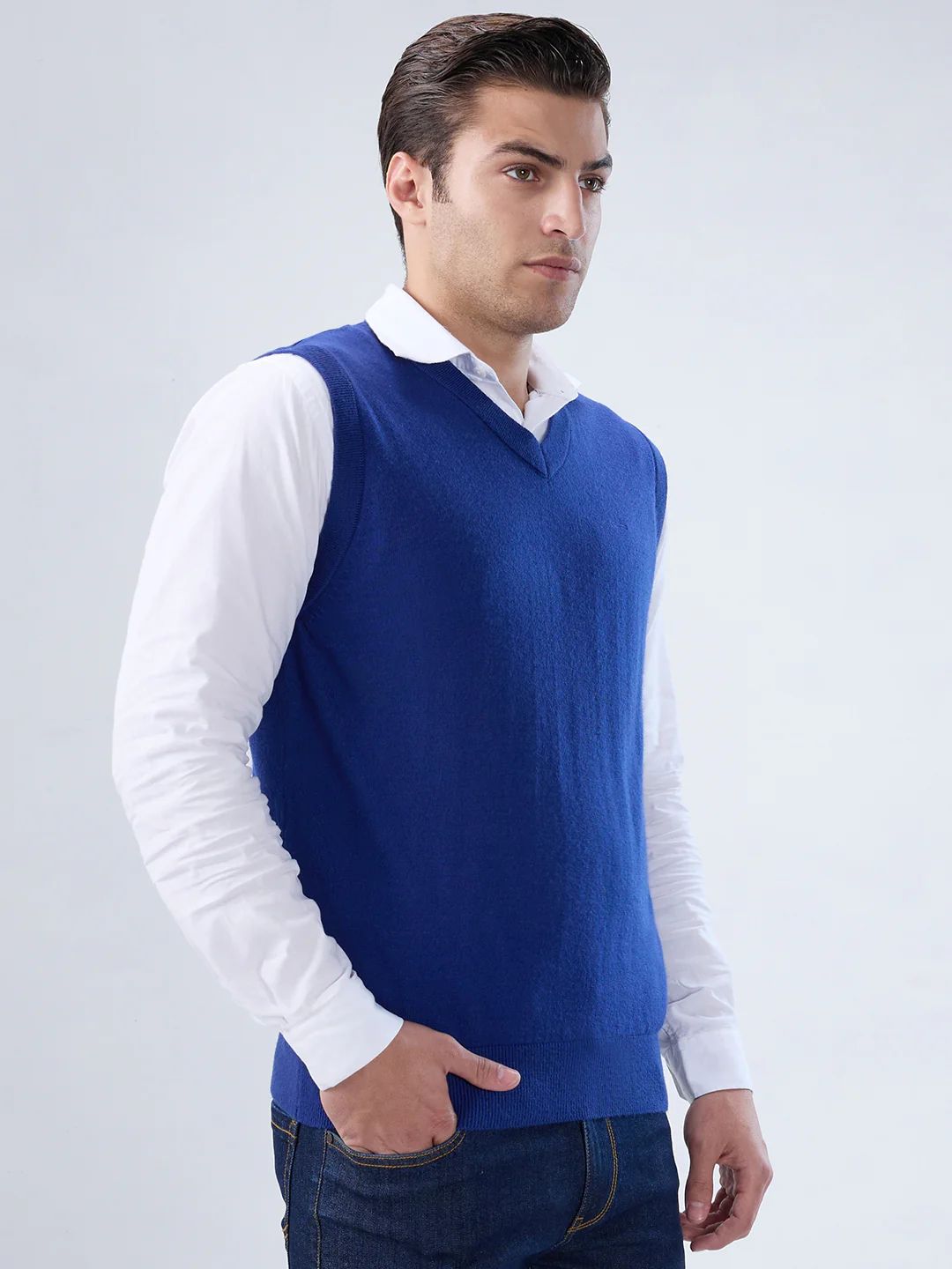 Colorplus Men Blue Solid Regular Fit Merino Blend Sweatshirt - Image 2