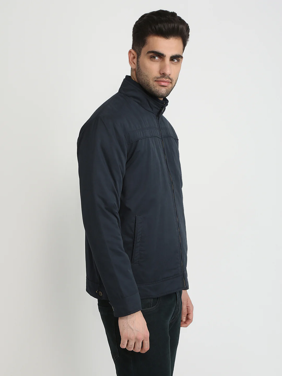 Colorplus Men Blue Solid Regular Fit Pollyester Blend Full Sleeve Jacket - Image 3