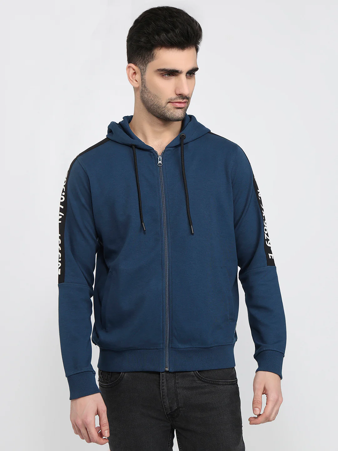 Colorplus Men Blue Solid Regular Fit Polyester Blend Sweatshirt