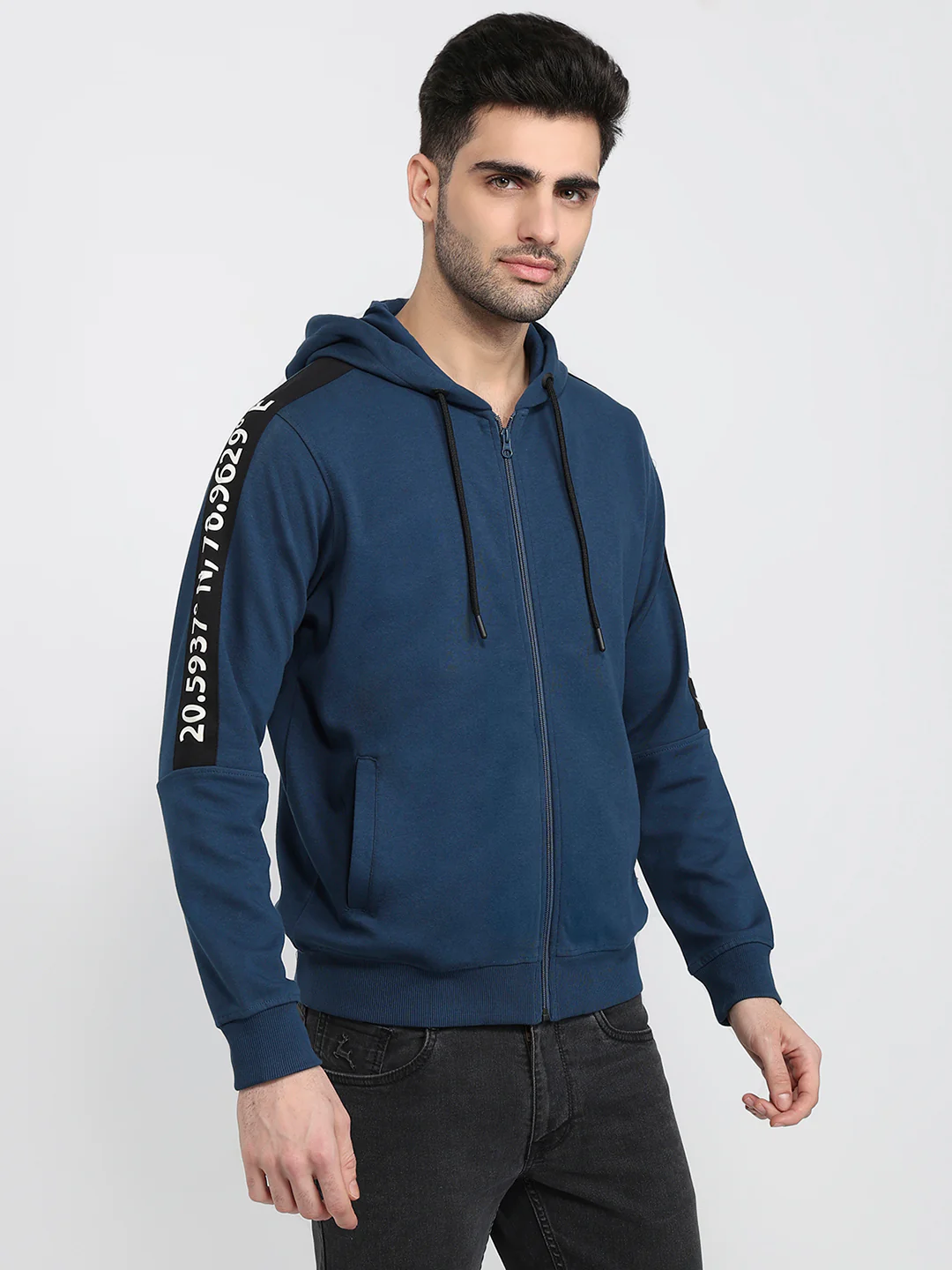 Colorplus Men Blue Solid Regular Fit Polyester Blend Sweatshirt - Image 3