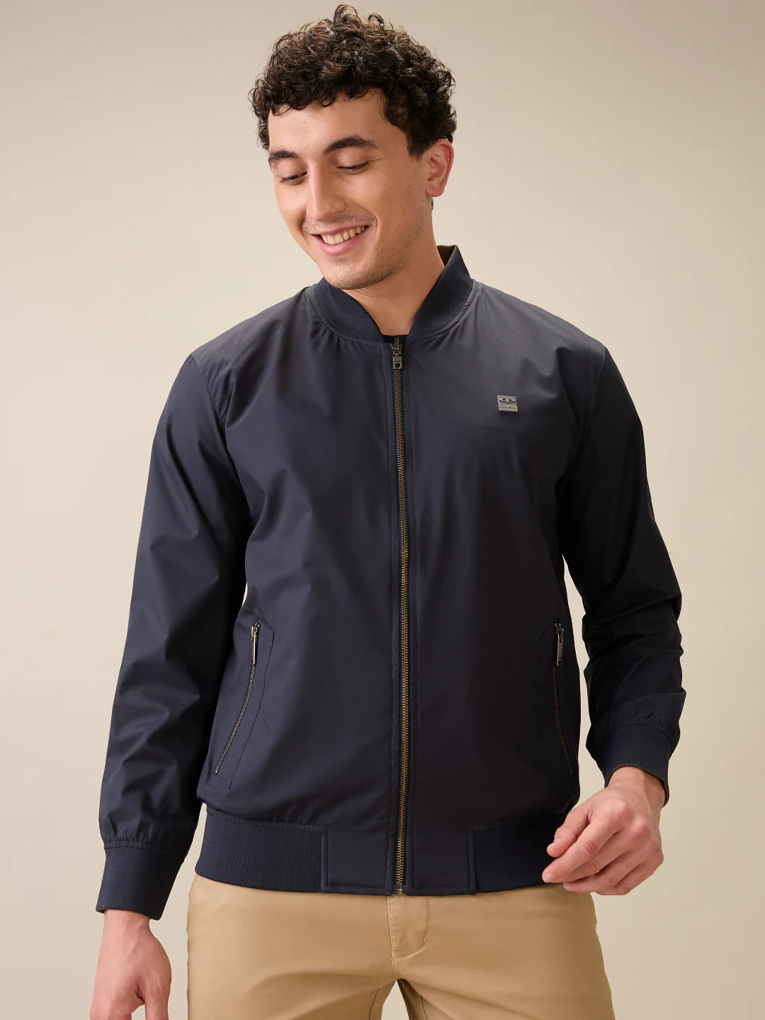 Colorplus Men Blue Solid Regular Fit Polyester Full Sleeve Jacket