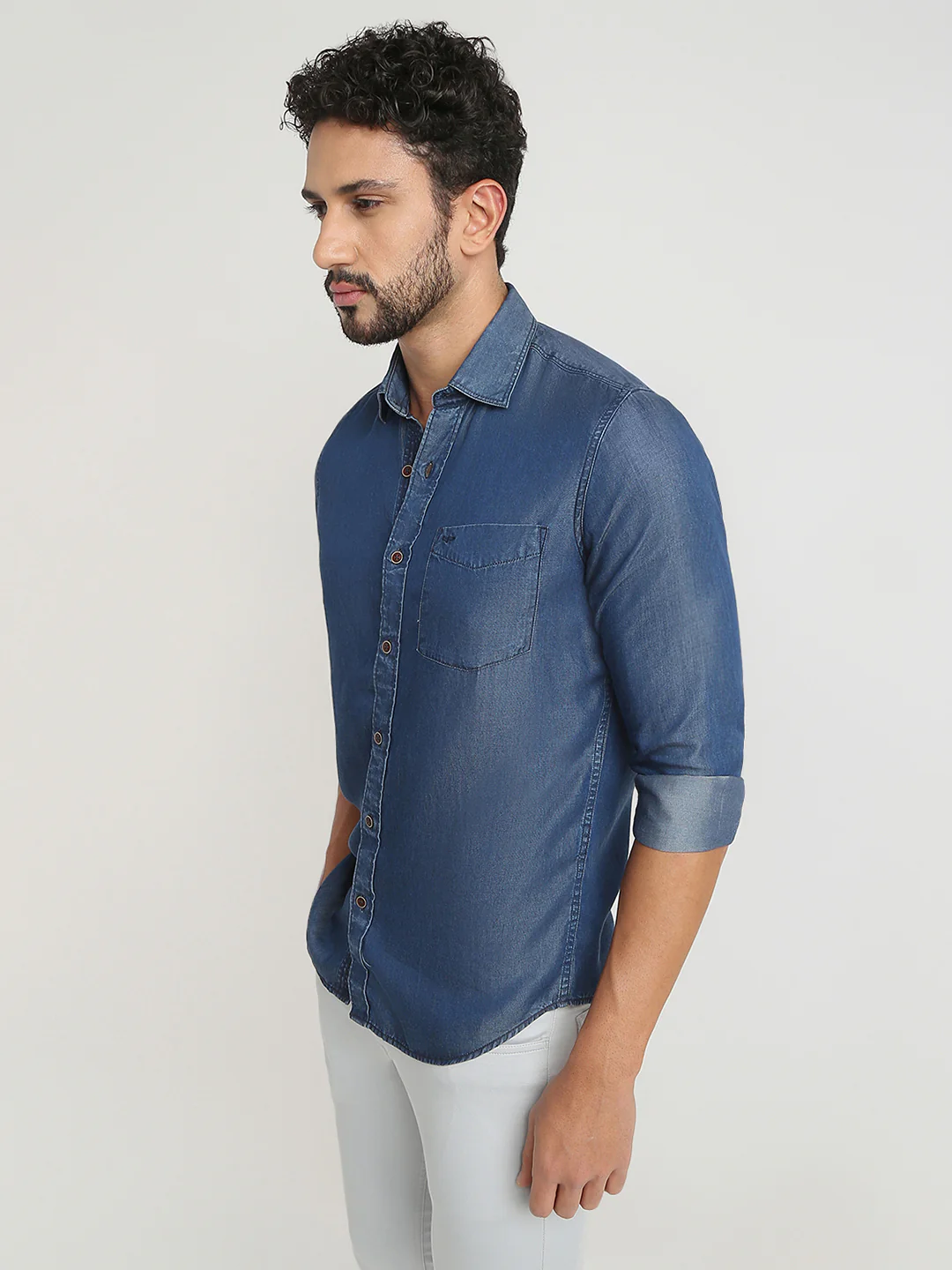 Colorplus Men Blue Solid Regular Fit Tencel Casual Shirt - Image 3