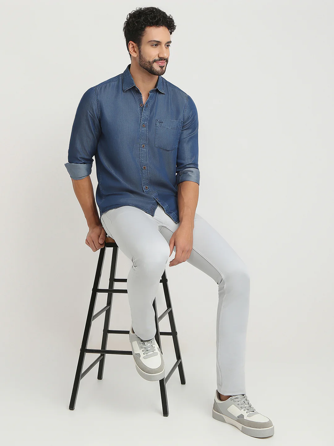 Colorplus Men Blue Solid Regular Fit Tencel Casual Shirt - Image 5