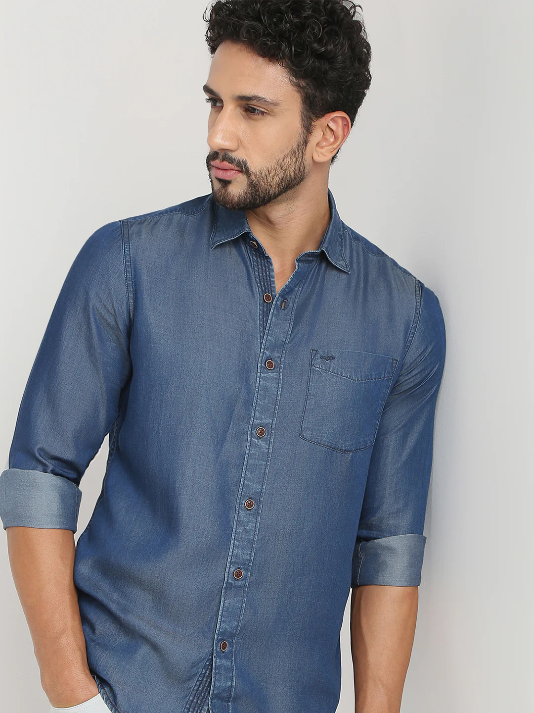 Colorplus Men Blue Solid Regular Fit Tencel Casual Shirt - Image 6