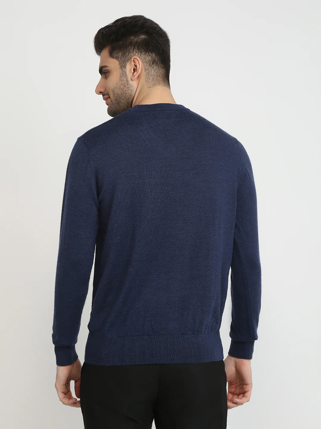 Colorplus Men Blue Solid Regular Fit Wool Blend Full Sleeve V Neck Collar Sweater - Image 4