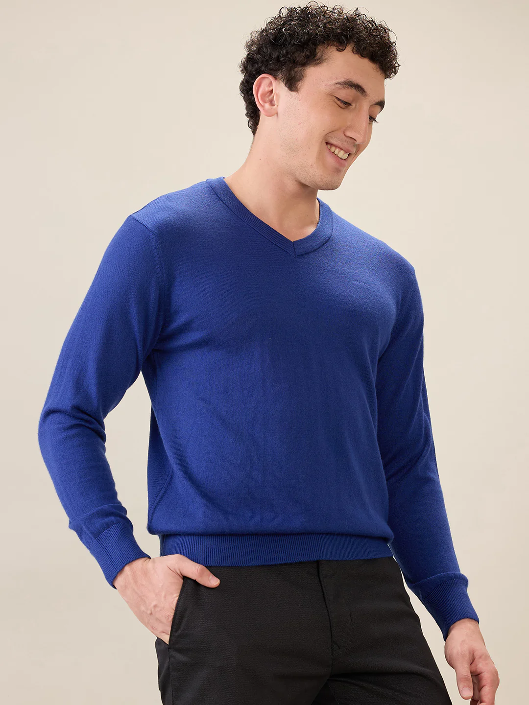 Colorplus Men Blue Solid Regular Fit Wool Blend Sweatshirt - Image 2