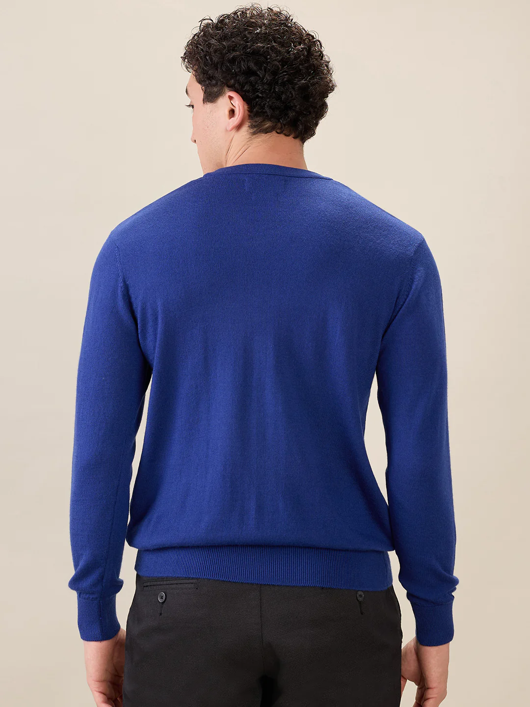 Colorplus Men Blue Solid Regular Fit Wool Blend Sweatshirt - Image 4