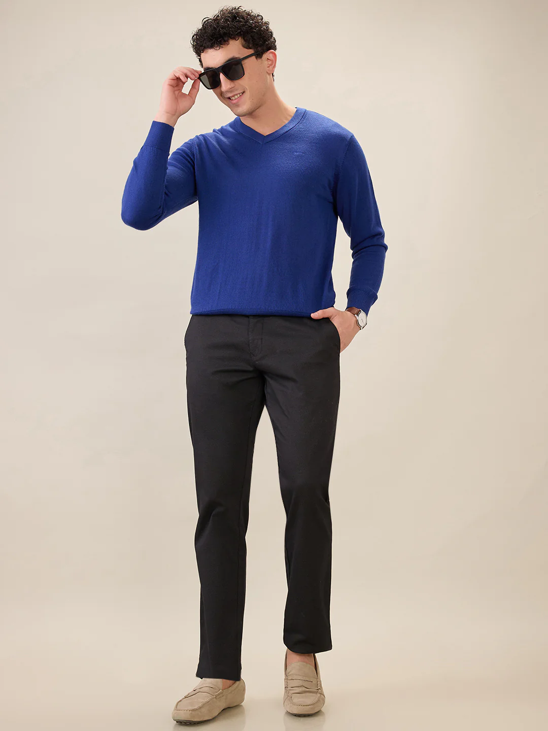 Colorplus Men Blue Solid Regular Fit Wool Blend Sweatshirt - Image 7