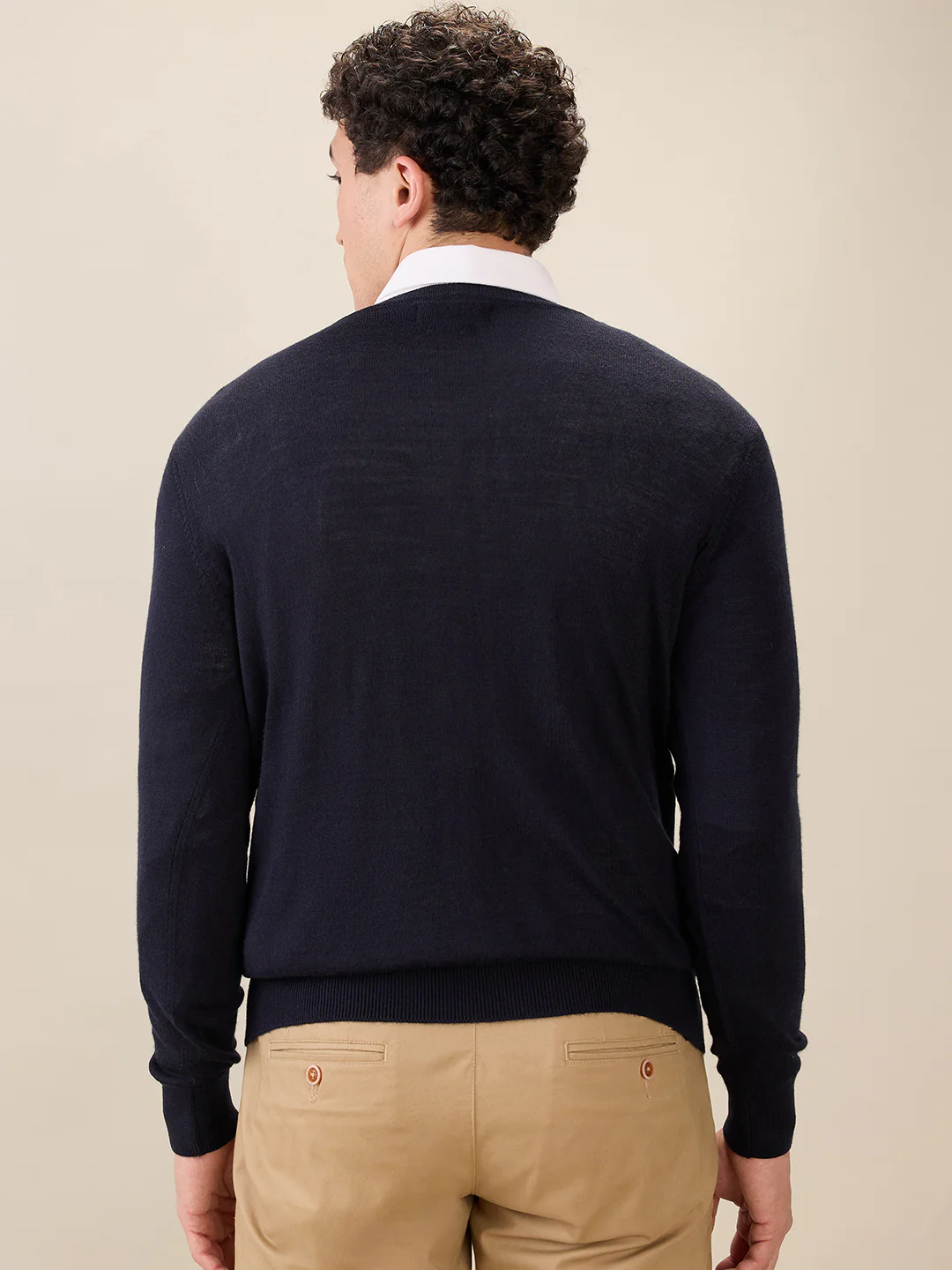 Colorplus Men Blue Solid Regular Fit Wool Blend Sweatshirt - Image 4