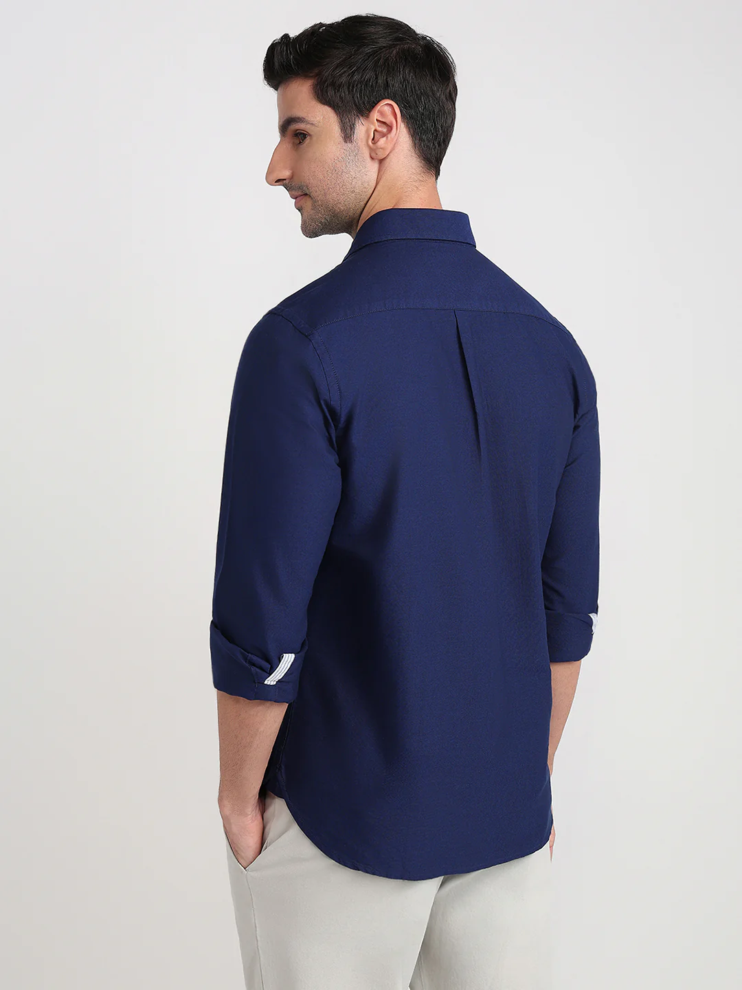 Colorplus Men Blue Solid Slim Fit Cotton Full Sleeve Casual Shirt - Image 4