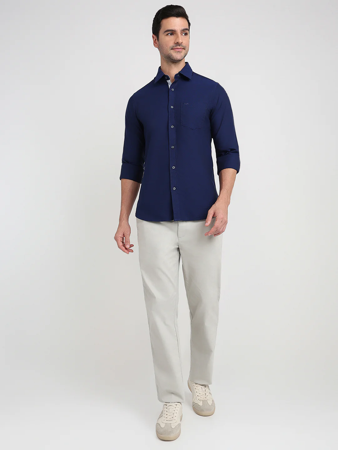 Colorplus Men Blue Solid Slim Fit Cotton Full Sleeve Casual Shirt - Image 5