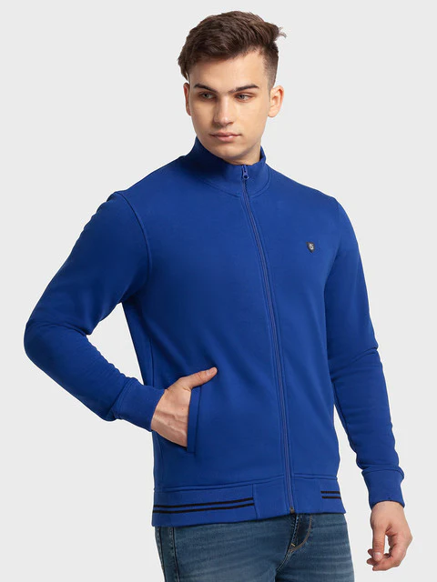 Colorplus Men Blue Solid Tailored Fit Cotton Blend Sweatshirt - Image 2
