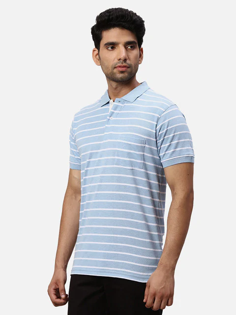Colorplus Men Blue Stripe Regular Fit Cotton Blend T-Shirt - Image 3