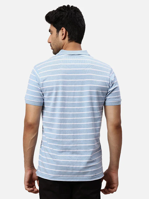 Colorplus Men Blue Stripe Regular Fit Cotton Blend T-Shirt - Image 4