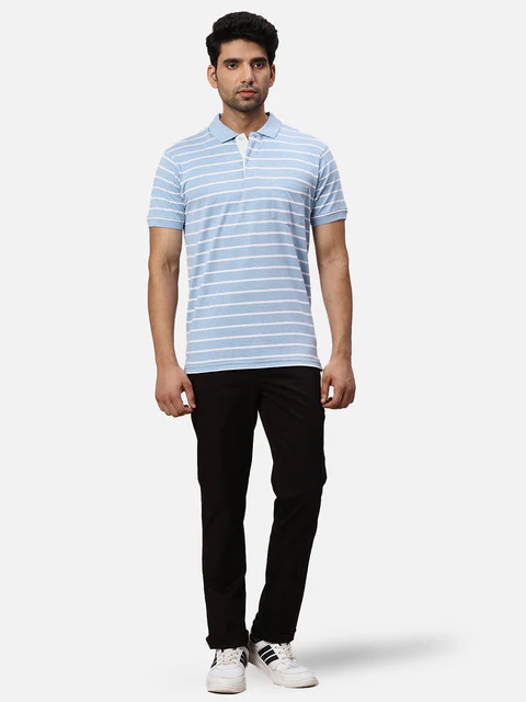 Colorplus Men Blue Stripe Regular Fit Cotton Blend T-Shirt - Image 5