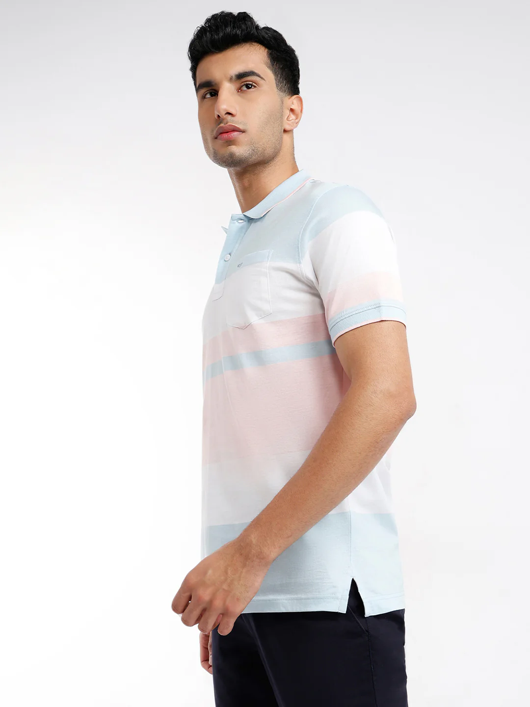 Colorplus Men Blue Stripe Regular Fit Cotton Blend T-Shirt - Image 3
