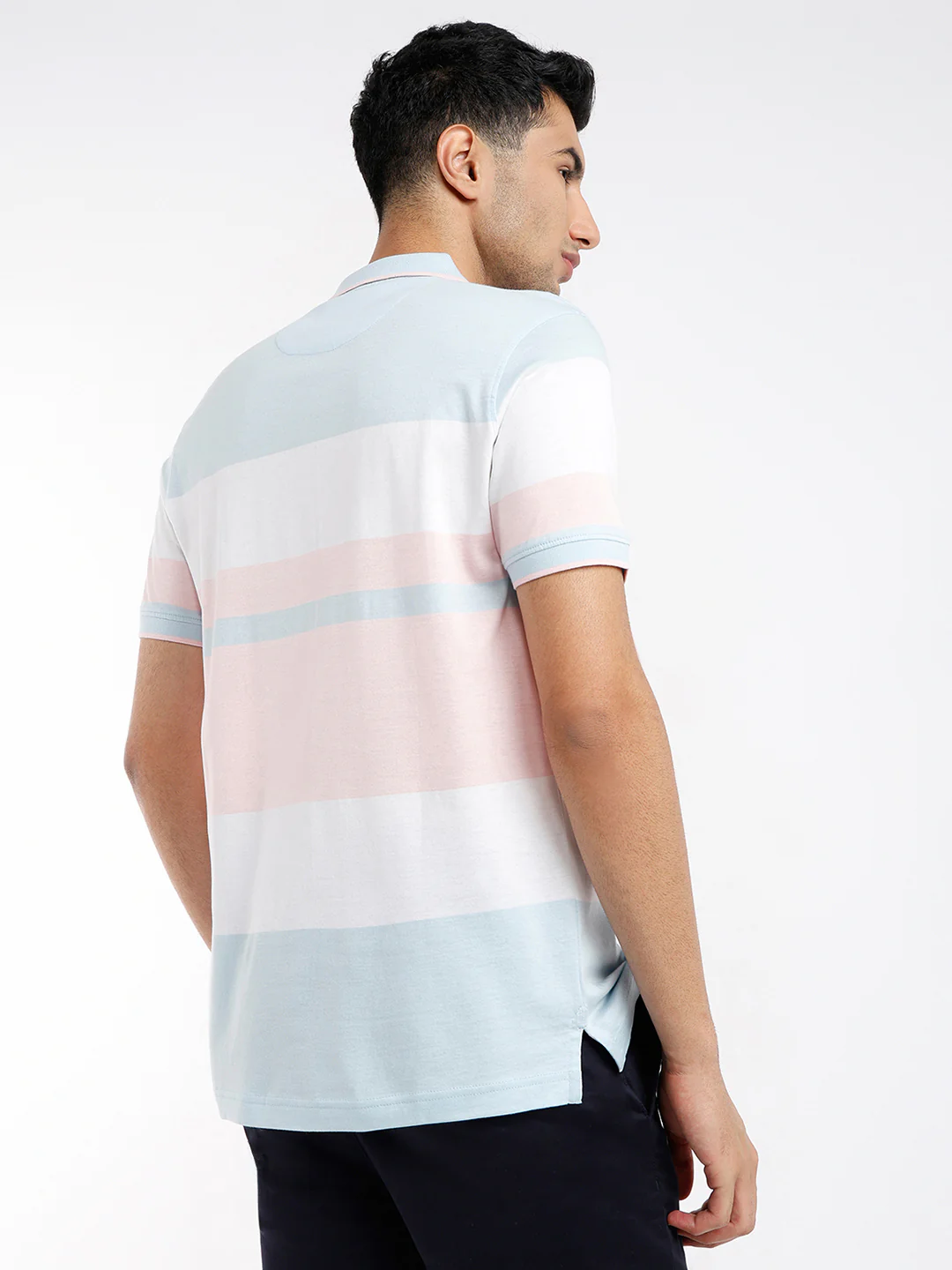 Colorplus Men Blue Stripe Regular Fit Cotton Blend T-Shirt - Image 4