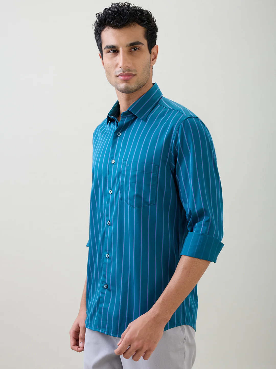 Colorplus Men Blue Stripe Regular Fit Cotton Full Sleeve Casual Shirt - Image 3