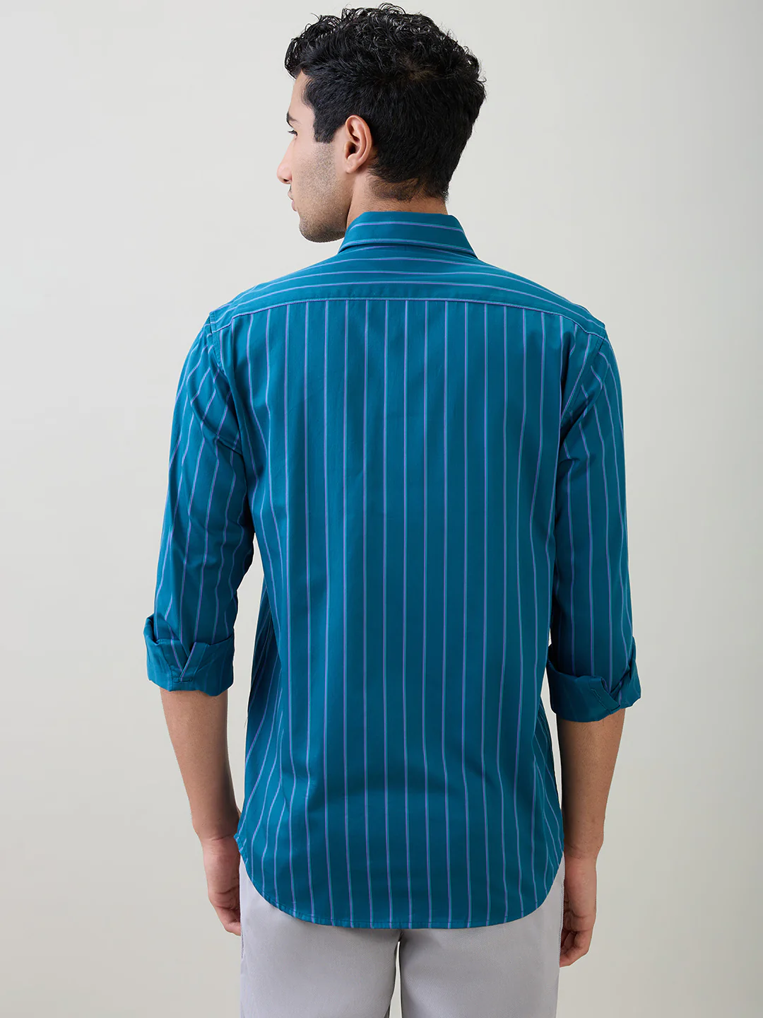 Colorplus Men Blue Stripe Regular Fit Cotton Full Sleeve Casual Shirt - Image 4