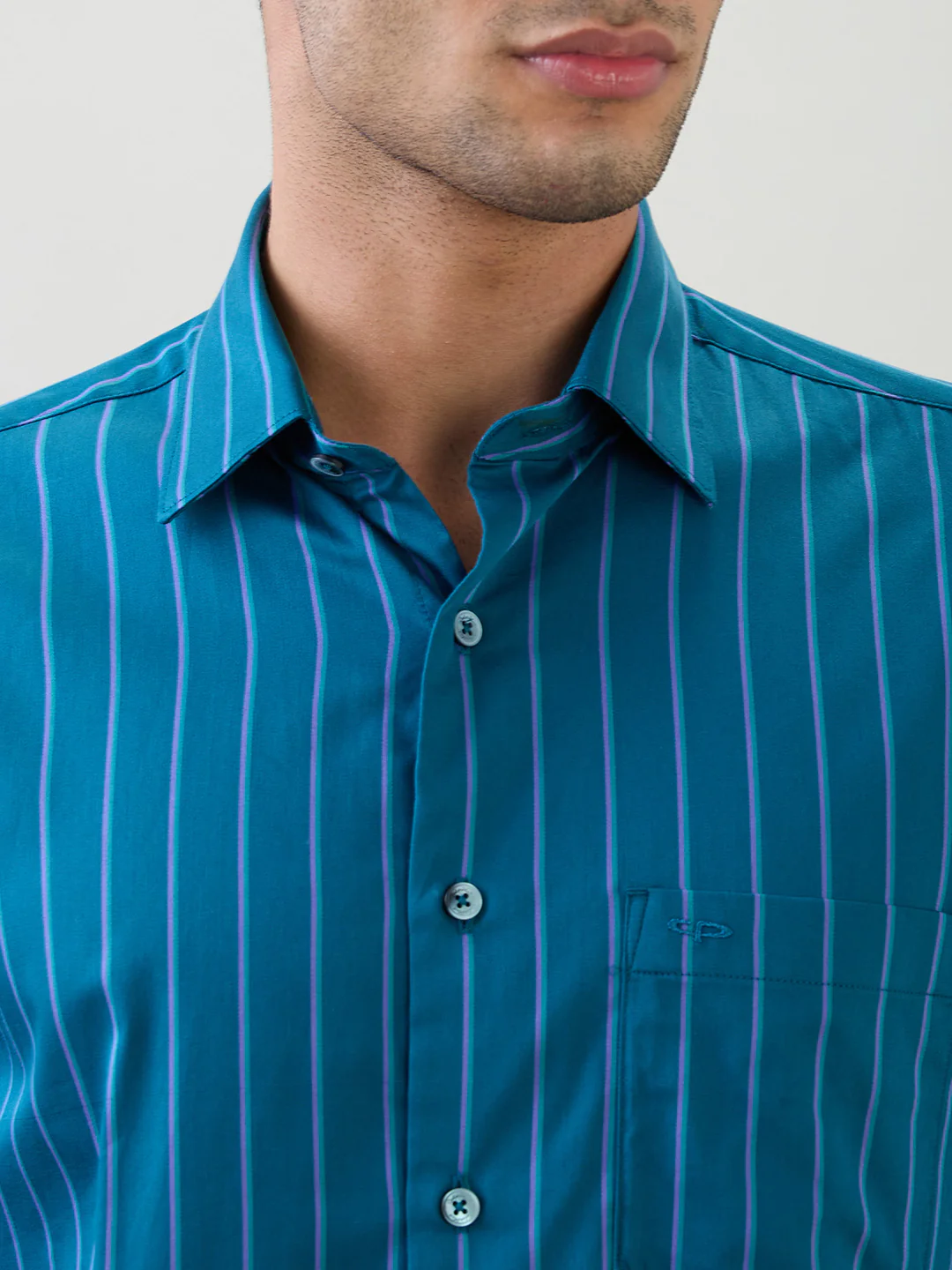 Colorplus Men Blue Stripe Regular Fit Cotton Full Sleeve Casual Shirt - Image 6