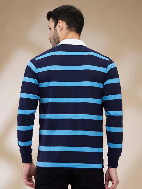 Colorplus Men Blue Stripe Regular Fit Cotton T-Shirt - Image 4