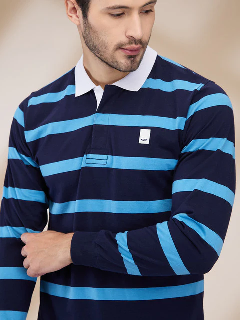 Colorplus Men Blue Stripe Regular Fit Cotton T-Shirt - Image 5