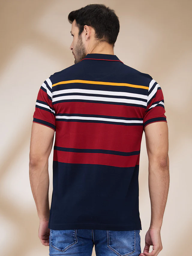 Colorplus Men Blue Stripe Regular Fit Cotton T-Shirt - Image 4