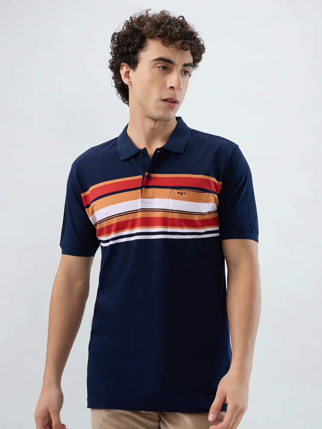 Colorplus Men Blue Stripe Regular Fit Cotton T-shirt