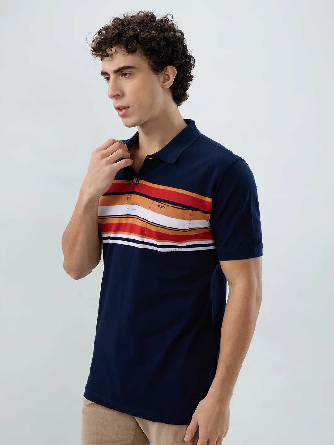 Colorplus Men Blue Stripe Regular Fit Cotton T-shirt - Image 3
