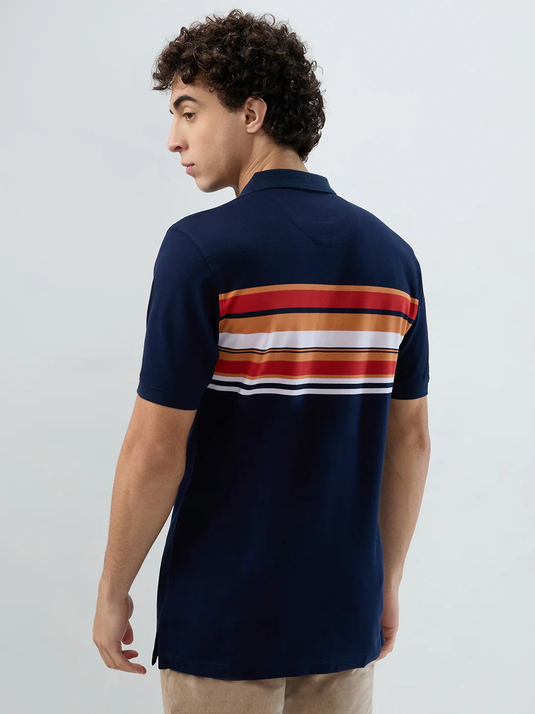 Colorplus Men Blue Stripe Regular Fit Cotton T-shirt - Image 4