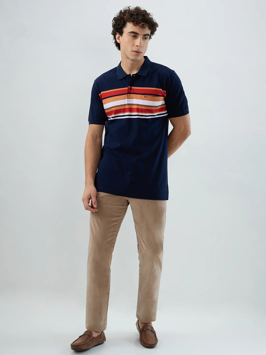 Colorplus Men Blue Stripe Regular Fit Cotton T-shirt - Image 5