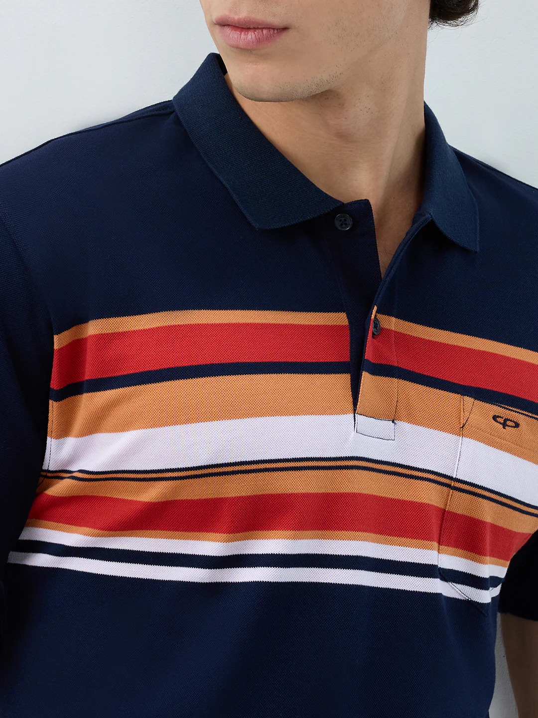 Colorplus Men Blue Stripe Regular Fit Cotton T-shirt - Image 6