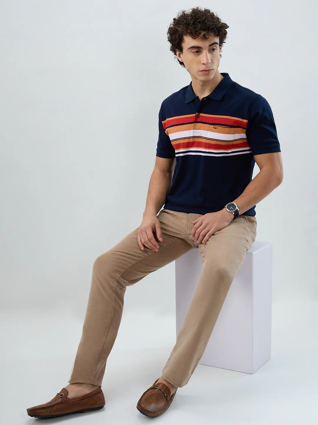 Colorplus Men Blue Stripe Regular Fit Cotton T-shirt - Image 7