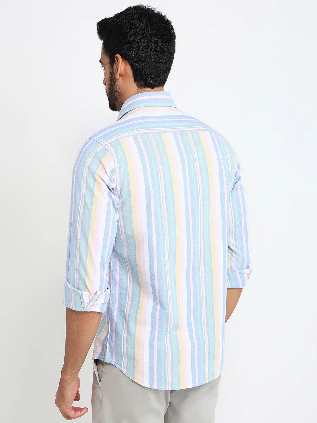Colorplus Men Blue Stripe Slim Fit Cotton Blend Casual Shirt - Image 4
