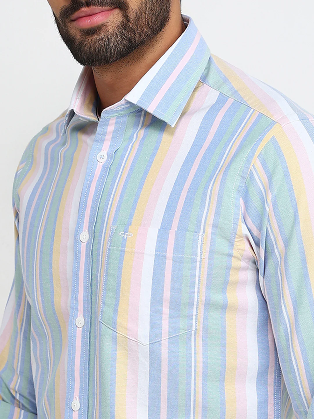 Colorplus Men Blue Stripe Slim Fit Cotton Blend Casual Shirt - Image 6