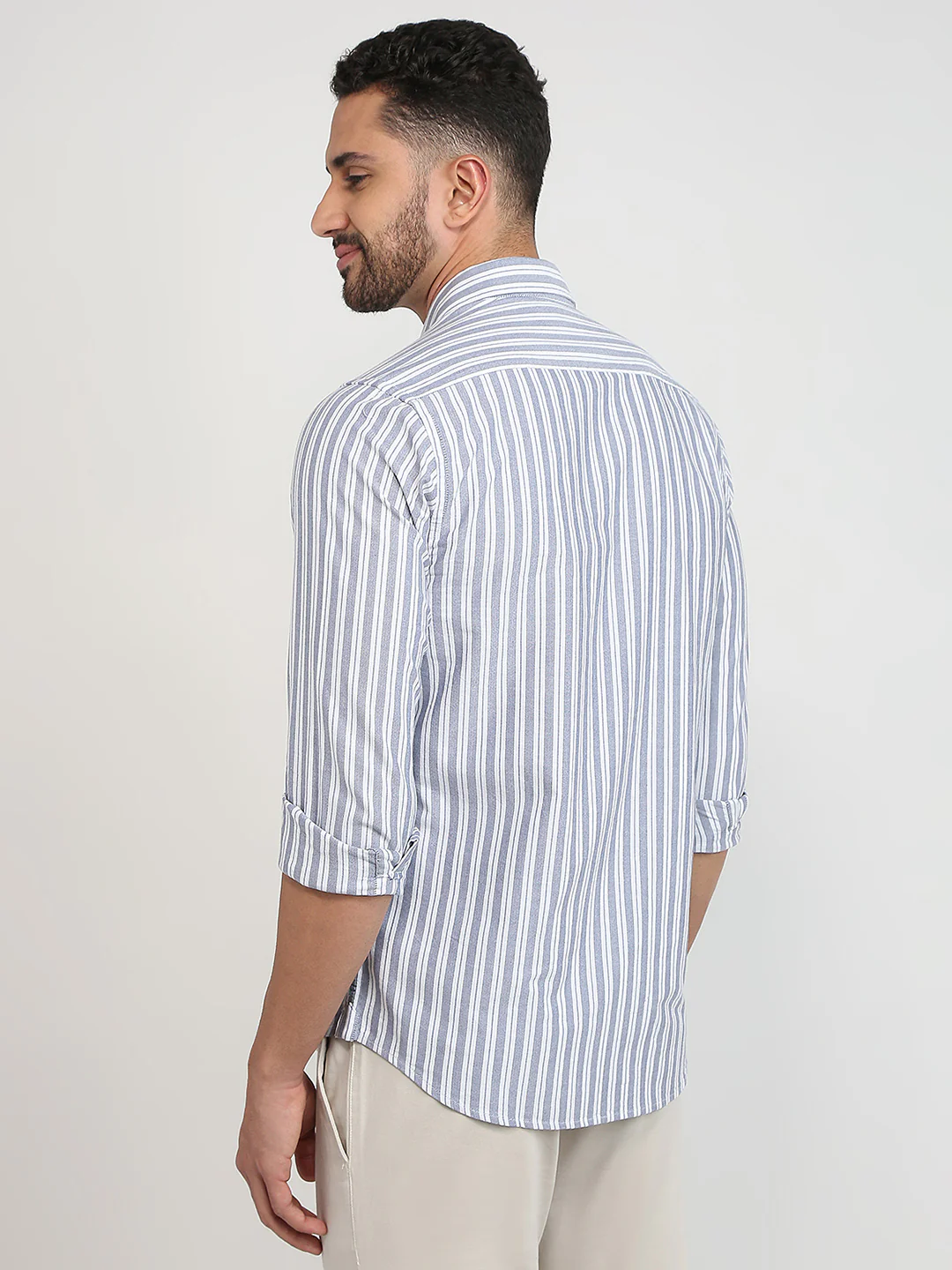 Colorplus Men Blue Stripe Slim Fit Cotton Casual Shirt - Image 4