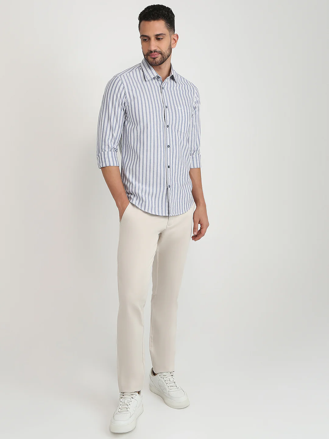 Colorplus Men Blue Stripe Slim Fit Cotton Casual Shirt - Image 5