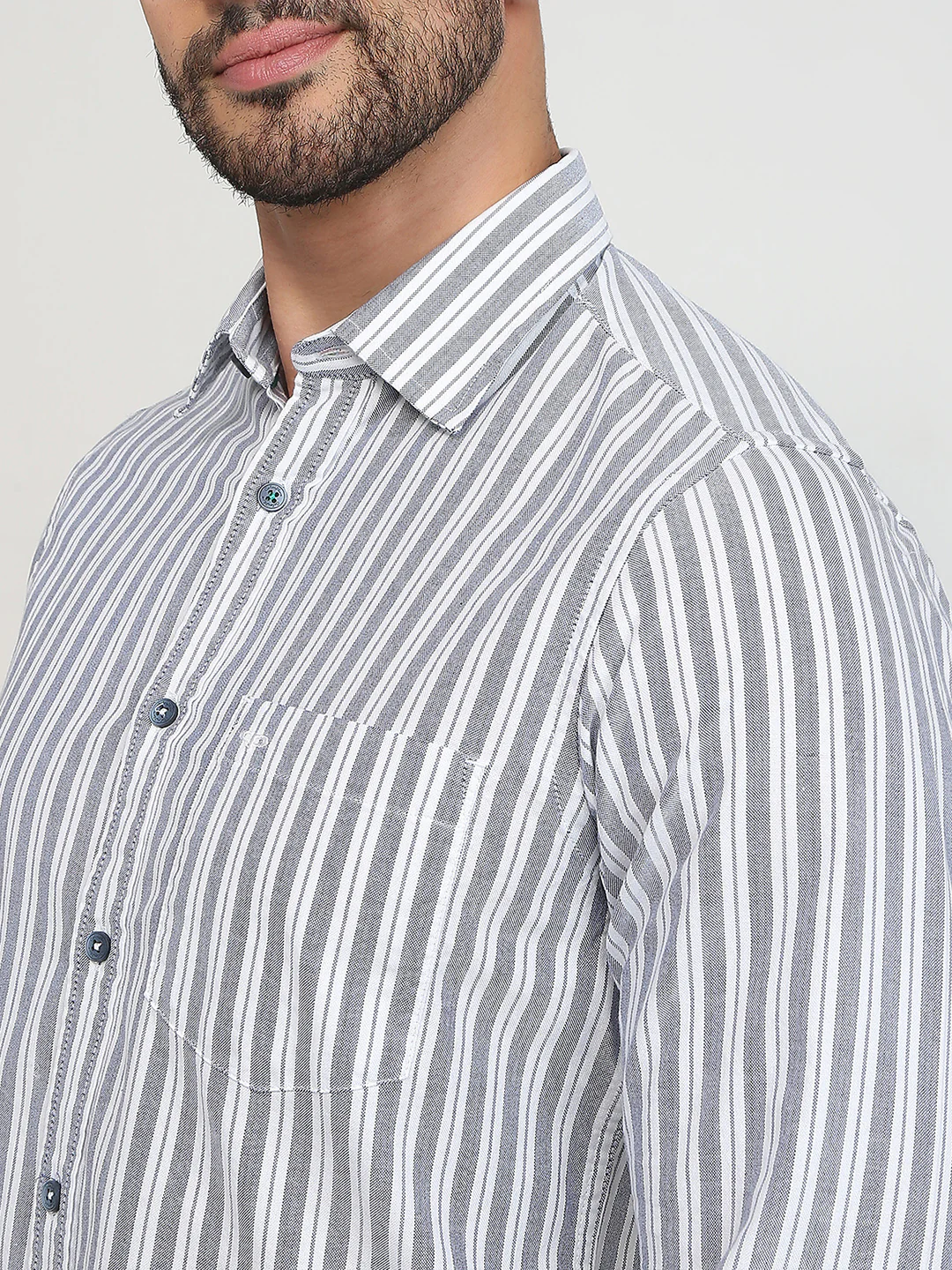 Colorplus Men Blue Stripe Slim Fit Cotton Casual Shirt - Image 6