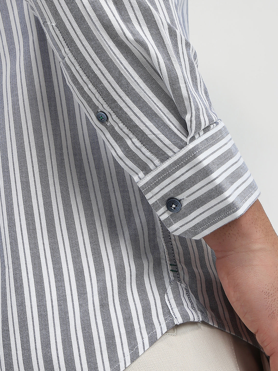 Colorplus Men Blue Stripe Slim Fit Cotton Casual Shirt - Image 7