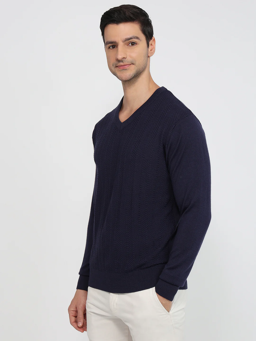Colorplus Men Blue Structure Regular Fit Acrlic Blend Sweatshirt - Image 2