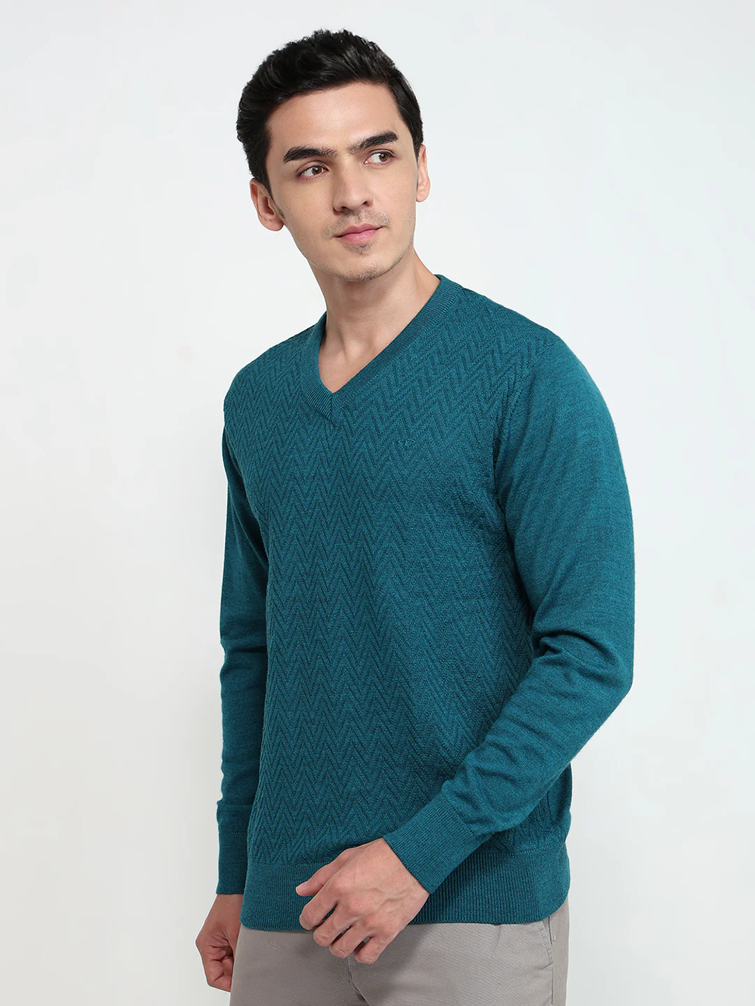 Colorplus Men Blue Structure Regular Fit Acrlic Blend Sweatshirt - Image 2