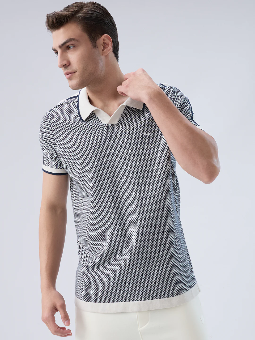 Colorplus Men Blue Structure Regular Fit Cotton T-shirt