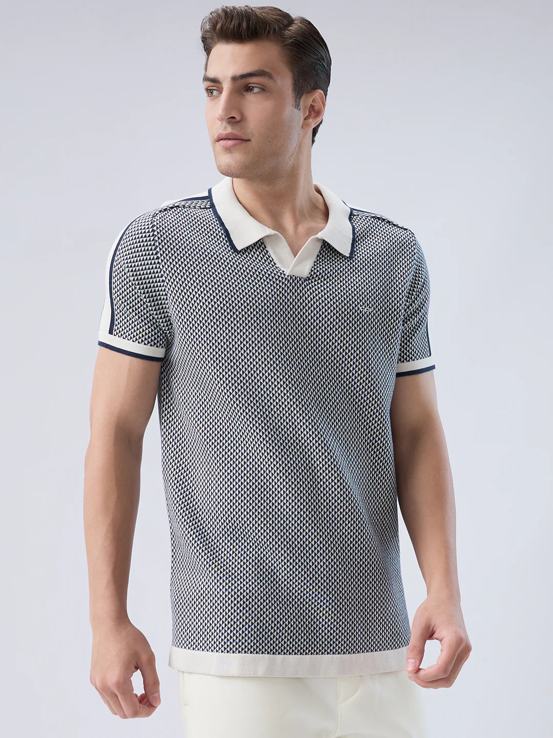 Colorplus Men Blue Structure Regular Fit Cotton T-shirt - Image 2