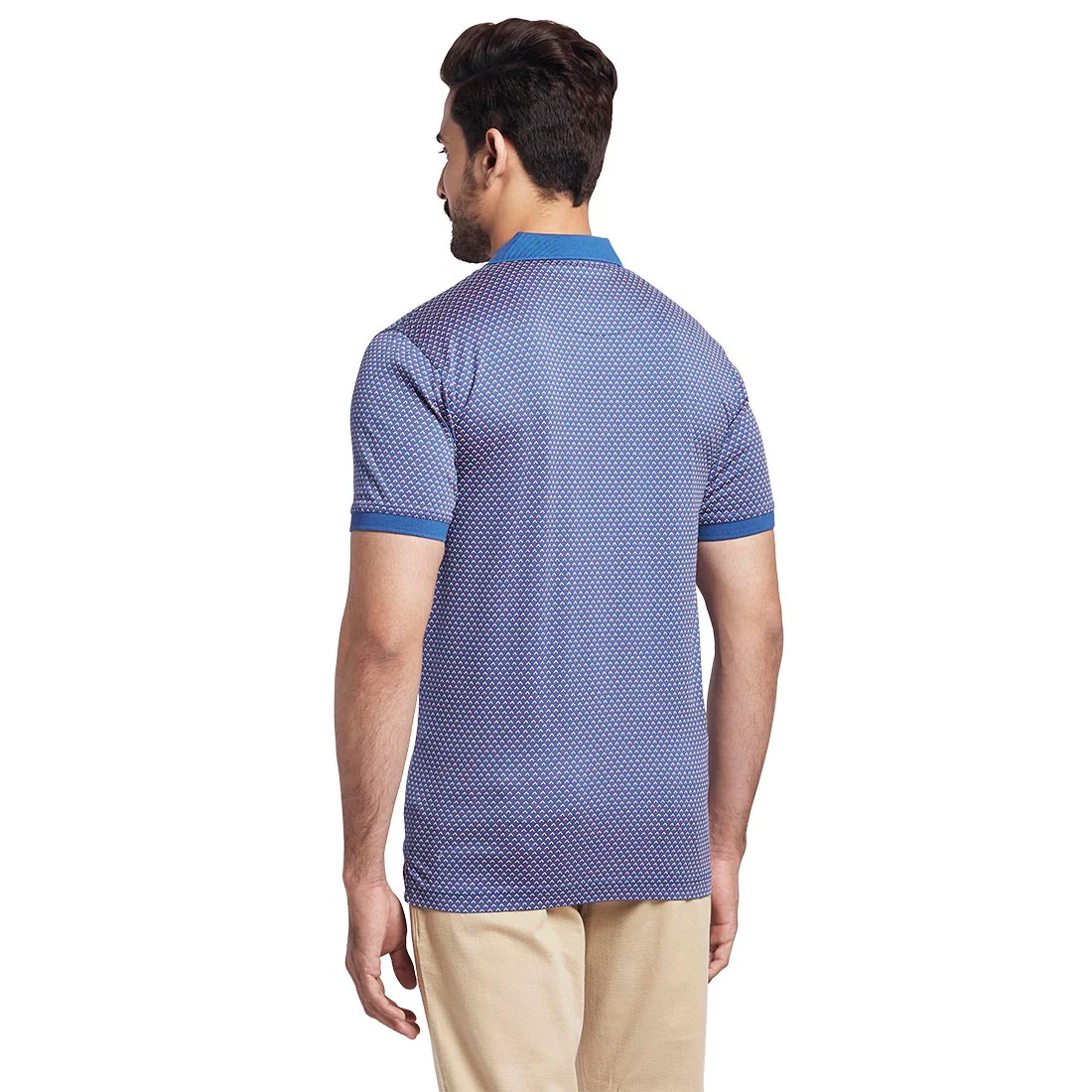 ColorPlus Men Blue Tailored Fit Printed Cotton Half Sleeve Polo Collar T-Shirt - Image 4