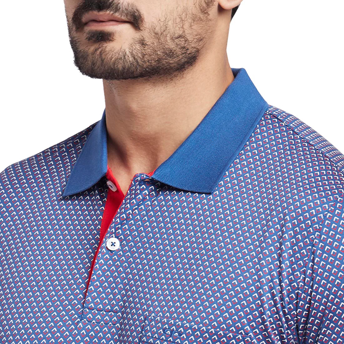 ColorPlus Men Blue Tailored Fit Printed Cotton Half Sleeve Polo Collar T-Shirt - Image 6