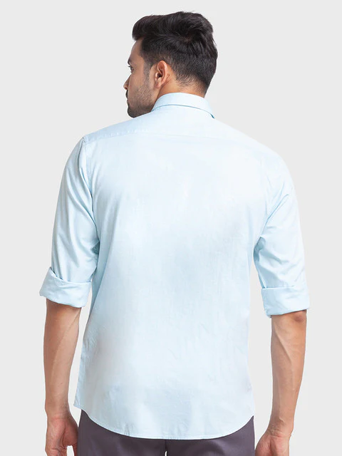 ColorPlus Men Blue Tailored Fit Solid Full Sleeve Shirt - Image 4
